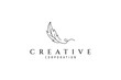 Feather logo with line art style design template