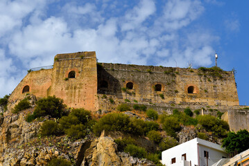 Poster - the ruffo castle it is an ancient fortification located on the Scillèo Promontory, jutting out onto the Strait of Messin Scilla Italy