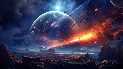 Wall Mural - spiral galaxy, interstellar scenery, galaxies, planets, space, futuristic world, space world, starsc