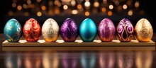 During Easter The Food Table Was Adorned With Colorful Eggs Carefully Arranged In A Row Inside A Shiny Egg Box Their Shells Glistening As The Camera Focused On A Close Up Of The Bunched Up E