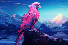 Illustration Of A View Of Parrots In Winter
