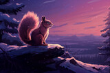 Fototapeta Dziecięca - a squirrel,
winter landscape