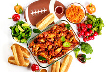Food Catering For American Football Fans Watching The Big Game.
