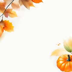 Watercolor Autumn orange and red maple leaves with pine cones background. Fall Thanksgiving card, banner and social media post template design