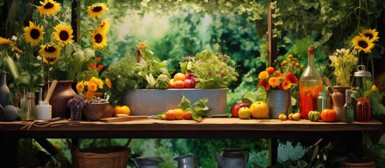 Sticker - In the vibrant background of a summer garden surrounded by the lush green leaves of nature I find solace in my kitchen where cooking with vibrant colors and fresh ingredients from my own pla