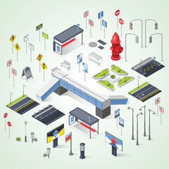 Wall Mural - city street constructor isometric elements