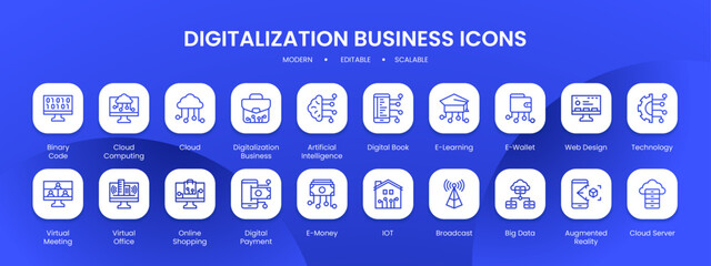 Wall Mural - Digitalization business icon collection with black filled line outline style. digital, set, business, web, collection, technology, symbol, internet. Vector Illustration