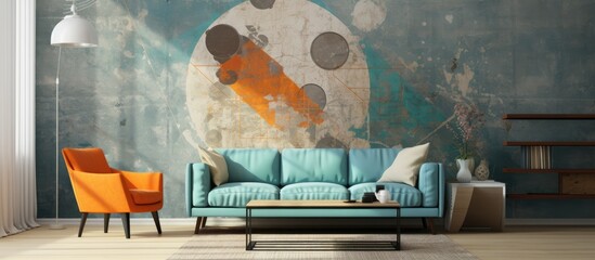 This banner features a creative abstract illustration with a vintage grunge background and a space themed concept incorporating a patterned texture to create a visually striking digital wall