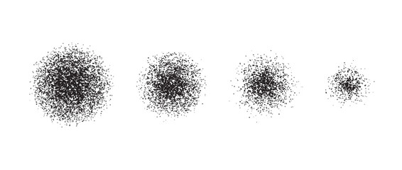 Poster - Stippled radial brush stroke set. Grain gradient collection. Grunge sprinkle spray texture. Dirty dust or sand noise round elements. Rough splashed stains spots vector pack. Splattered dots overlay