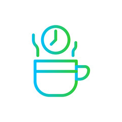 Coffee break job business icon with blue and green gradient outline style. coffee, cup, break, drink, hot, breakfast, beverage. Vector Illustration