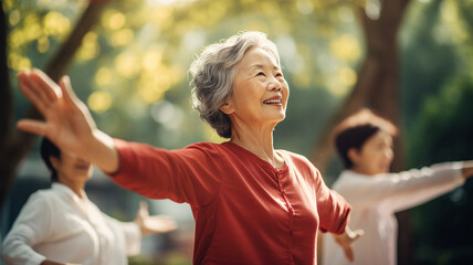 Senior woman enjoying a tai-chi class