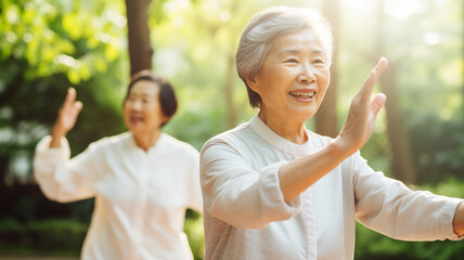 Senior woman enjoying a tai-chi class