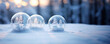 canvas print picture - transparent christmas spheres on an empty snowy surface with a defocused bokeh background