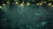 Rustic Green Wall With Christmas Lights Hanging On It