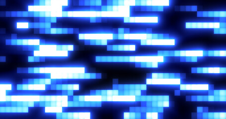 Poster - Abstract blue retro pixel hipster digital background made of moving energy brick squares on a black background