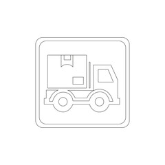 A flat-style icon for a delivery truck sign A van vector image is set against a solitary white background. The idea for a cargo car company