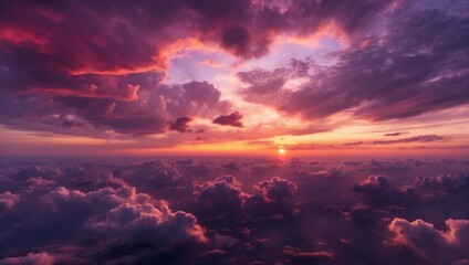 Wall Mural - the sun is setting over the clouds in the sky
