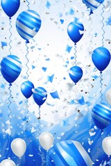 Poster - Colorful balloons and confetti in shades of blue and white. Perfect for adding a festive touch to any celebration or party