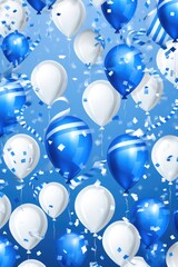 Poster - A vibrant display of blue and white balloons with confetti. Perfect for celebrations and festive occasions