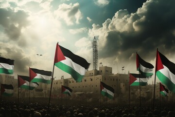 Poster - A captivating image of a large group of flags flying in the air. This picture can be used to represent patriotism, international events, celebrations, or diverse cultures