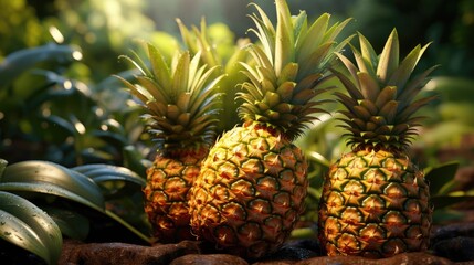  Fresh natural sweet pineapple. Concept of natural healthy eco food and farming