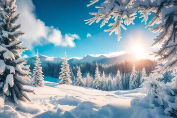 Wall Mural - winter landscape with snow