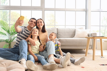 Sticker - Happy family taking selfie at home