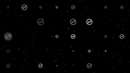 Poster - Template animation of evenly spaced horning prohibited signs of different sizes and opacity. Animation of transparency and size. Seamless looped 4k animation on black background with stars