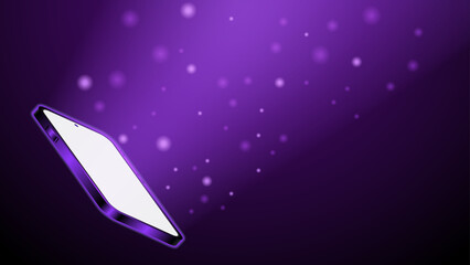 Poster - Abstract glowing purple lights on display screen on smart phone, The Luminous smartphone screen, violet screen design. Mobile display light. Vector illustration.