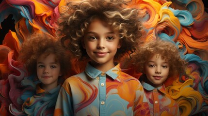 Wall Mural - Collage Stylish Little Children On Color, Ultra Bright Colors, Background Images , Hd Wallpapers