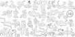 snakes outline, line art vector illustration, Features various poses and sizes of serpents, showcasing the beauty of these slithering reptiles, pythons, cobras, rattlesnakes, vipers