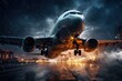Passenger plane flies in a thunderstorm. Generate Ai.