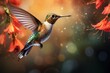 Hummingbird's Graceful Flight by a Flower