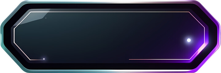 Futuristic horizontal frame, illustration for web design isolated on black background. Neon game element for ui interface, digital sci fi drawing. Abstract ripped form