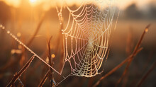 Spider Web In The Morning Dew,Cold Dew Condensing On A Spider Web
