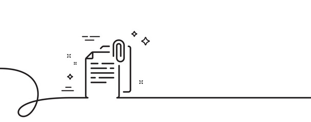 Poster - document attachment line icon. continuous one line with curl. file with paper clip sign. office note