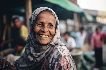 Wall Mural - Old muslim woman in the street of Kolkata, India