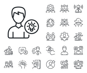 Poster - profile with lamp bulb sign. specialist, doctor and job competition outline icons. user line icon. m