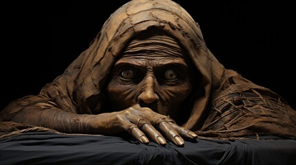 Ancient Egyptian mummy spooky sculpture.