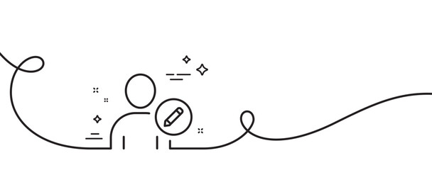 Poster - edit user line icon. continuous one line with curl. profile avatar with pencil sign. person silhouet