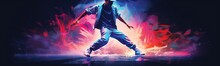 Hip Hop Dancer On Blurred Background, Hip Hop Background Illustration, Generative Ai 