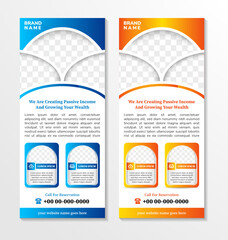 Poster - Roll up business brochure flyer banner design vertical template vector, example of headline are creating passive income. Cover presentation Standee with space for photo colllage. financial Brochure. 