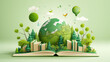 © Planetz - Open book with green world made in paper style, Green world in cute style, environment preservation concept, eco green