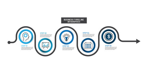 Wall Mural - Business timeline workflow infographics. Corporate milestones graphic elements. Company presentation slide template with year periods