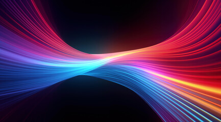 Wall Mural - Abstract colorful background of red blue yellow purple colors with smooth lines and glowing waves isolated on black. High quality photo