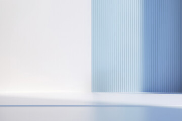Aufkleber - Empty room with blue wall striped lines and light blue floor of sunlight from window. High quality photo