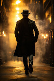 Fototapeta Most - Man in a black top hat and cloak. Demonic image. Magician illusionist. Smoke background