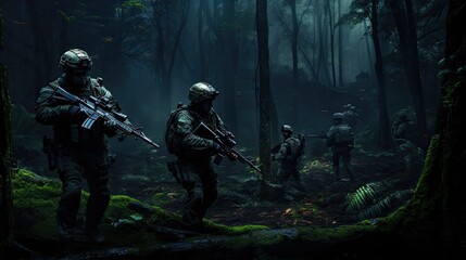 Forces Soldier action in dramatic forest