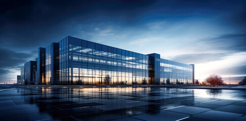  Facade of modern office  building with reflective glass facades.