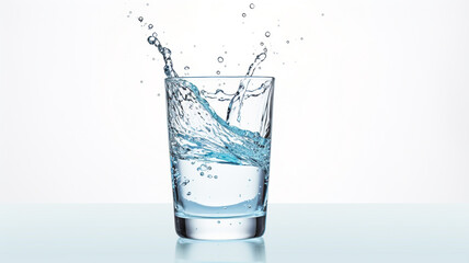 Wall Mural - Glass of water with splashes isolated on white background